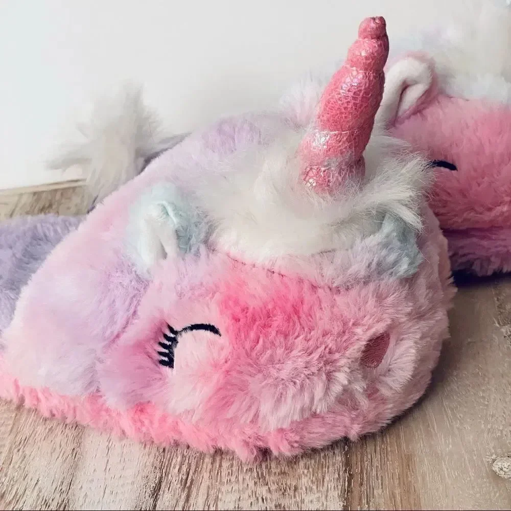 NWT Wonder Nation Sz 11-12 Big Girl's Unicorn Scuff Pink,Lilac,Blue Slippers New